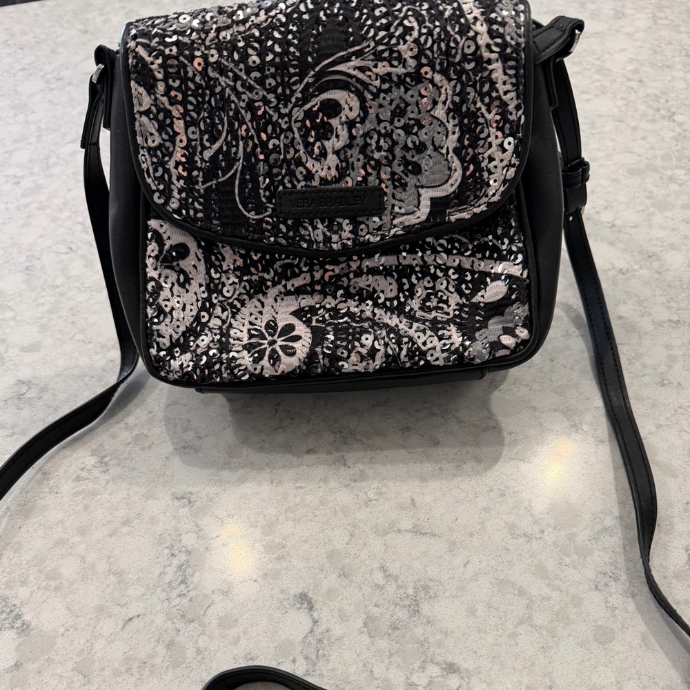 Vera Bradley Black and Silver Sequin Paisley Crossbody